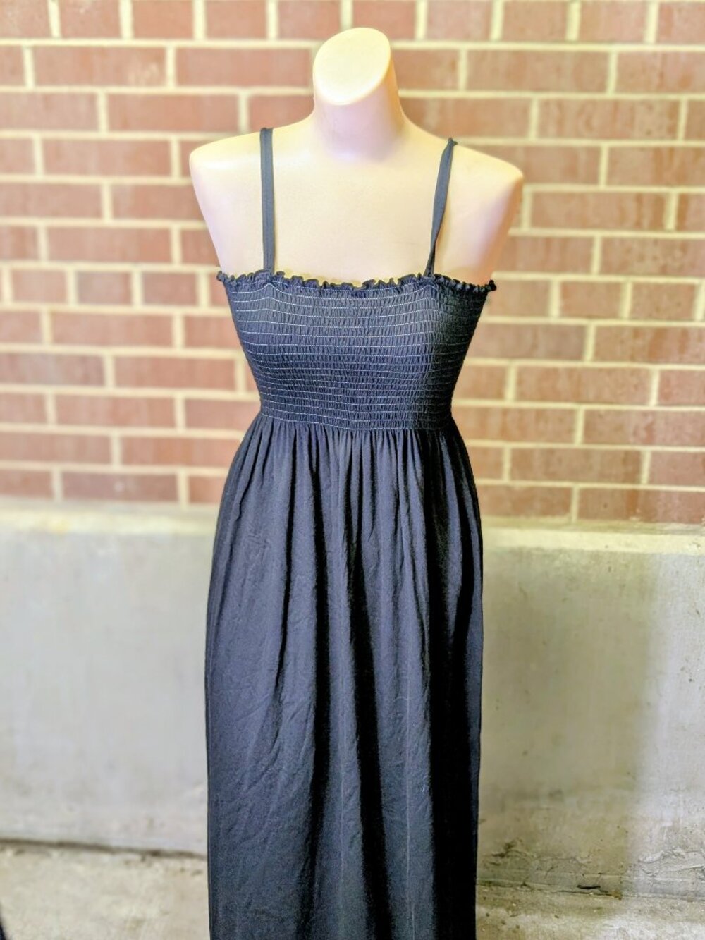 Michael Stars Black Smocked Maxi Dress Womens S Cotton Blend Spaghetti Strap